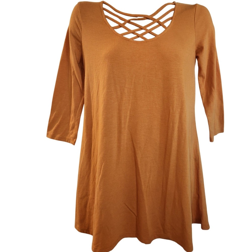 Zenana Premium Mustard Yellow Lattice Cage Neck Tunic Top RT-1394P M sexy beach